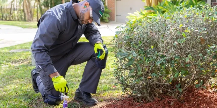 Western Exterminator specialist installing a termite baiting station