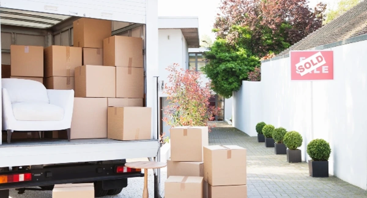Moving truck with boxes