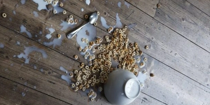 Bowl of cereals on the floor