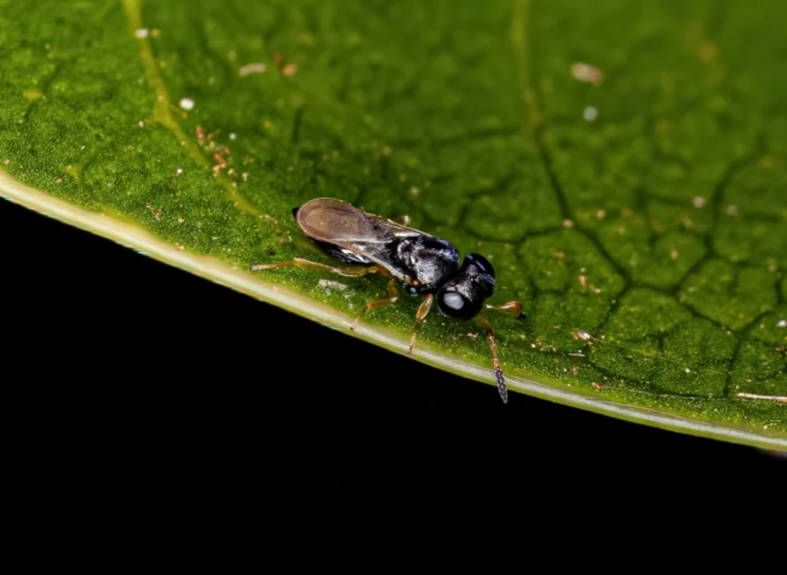 A lack sumari wasp flying in the air