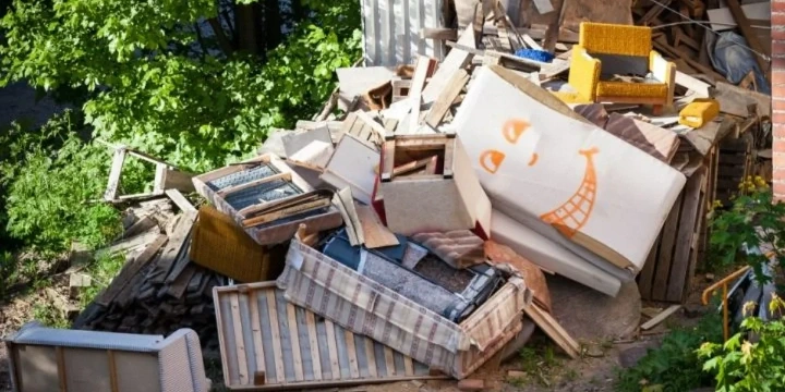 trash pile in yard