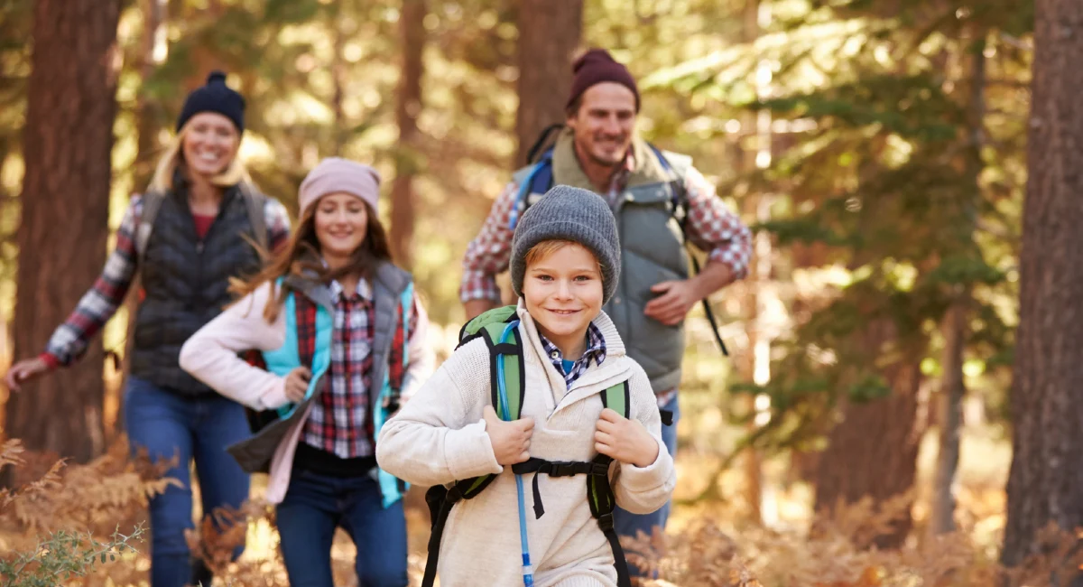 a family on a fall hike